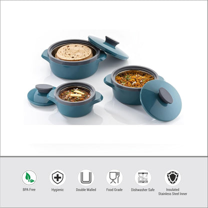 NEW CASSEROLE SET COMES WITH 3 DIFFERENT CAPACITY FOR EVERYDAY USE AT HOME FOR DELISIOUS FOOD | BPA Free | Food Grade | Easy to Carry | Easy to Store | Chapati | Roti | Curd Maker