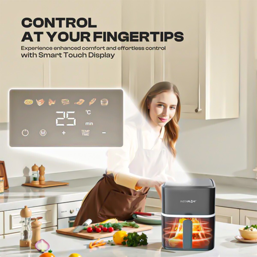 INSTAPLAY 4L Digital Air Fryer , Touch Display , 360° Hot Air Circulation , Multi-Function Cooking Appliance