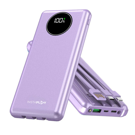 INSTAPLAY DX-114 10000mAh Power Bank, 23W Fast Charging with Type C PD & Built in 3 in 1 Cables, 4 Output & 3 Input, Digital Display (23 W, Power Delivery, Blue)