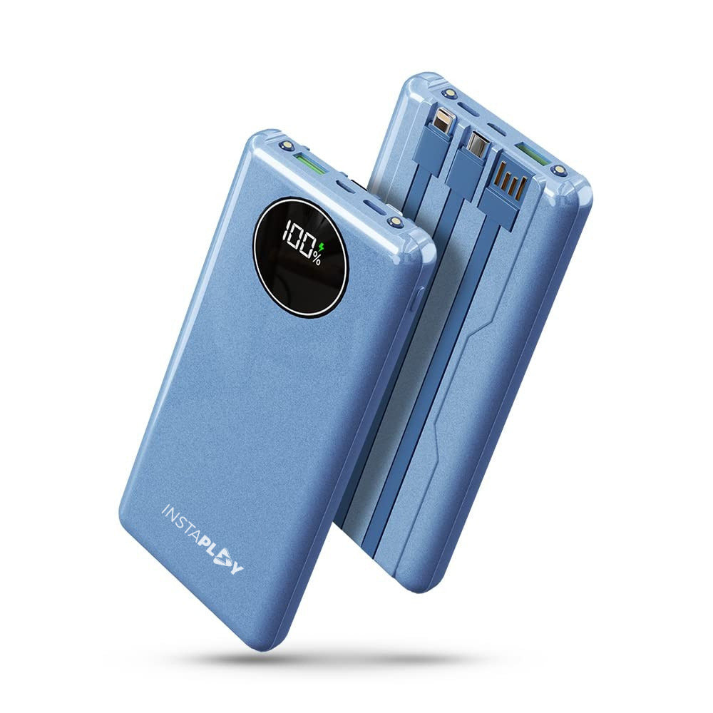 INSTAPLAY DX-114 10000mAh Power Bank, 23W Fast Charging with Type C PD & Built in 3 in 1 Cables, 4 Output & 3 Input, Digital Display (23 W, Power Delivery, Purple)