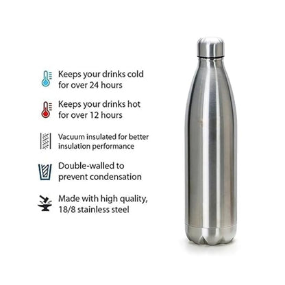 Instaplay Element Insulated Water Bottle 1 Litre Stainless Steel Hot and Cold Bottle Leak Proof Design