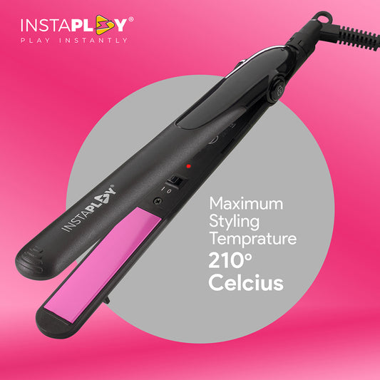 Instaplay 2-in-1 Hair Straightener and Curler (Pink) | Ceramic Coated Quick Heat-Up Styling Tool with 360° Swivel Cord