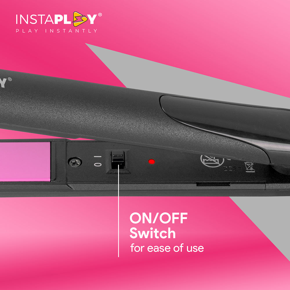 Instaplay 2-in-1 Hair Straightener and Curler (Pink) | Ceramic Coated Quick Heat-Up Styling Tool with 360° Swivel Cord